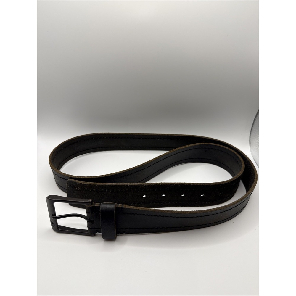 Timberland Men's Heavy Duty Rustic Style Brown Leather Belt Antique Brass Buckle